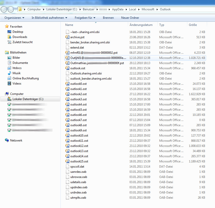 outlook-start-beschleunigen, Ansicht C:\Users\...\AppData\Local\Microsoft\Outlook