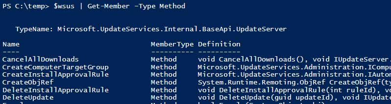 WSUS Powershell Ausgabe get-member