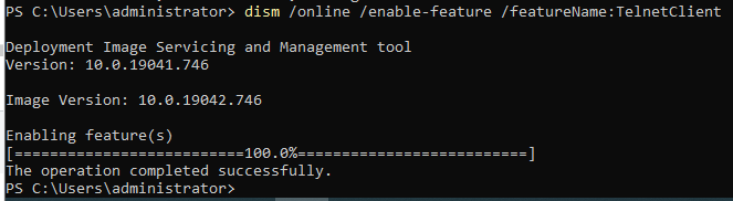 Telnet Client über Powershell & DISM installieren Windows 10