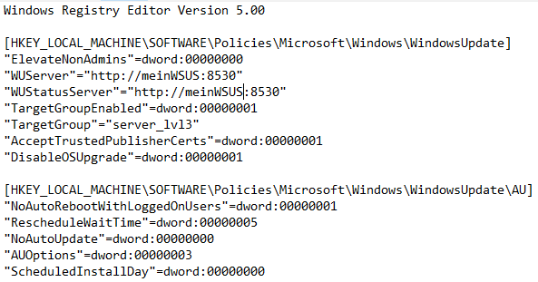 WSUS Client – minimale Registry Einstellungen