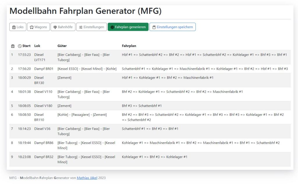 Modellbahn Fahrplan Generator für die TT Modelleisenbahn