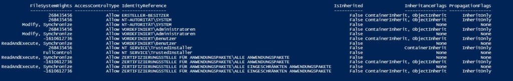 powershell get acl ordnerberechtigungen auslesen