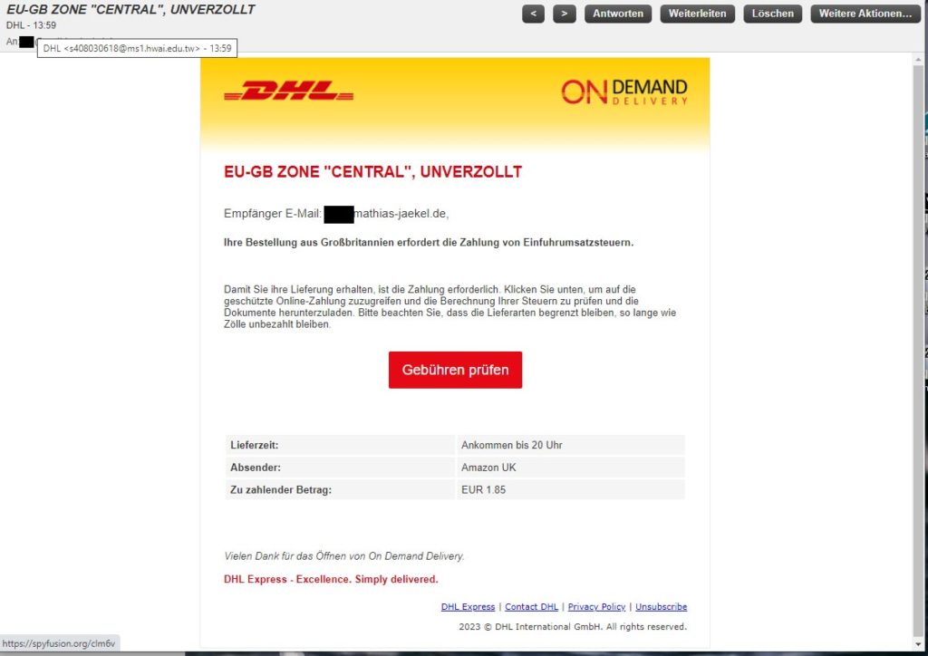 dhl phishingmail