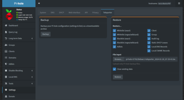 pihole backup wiederherstellen