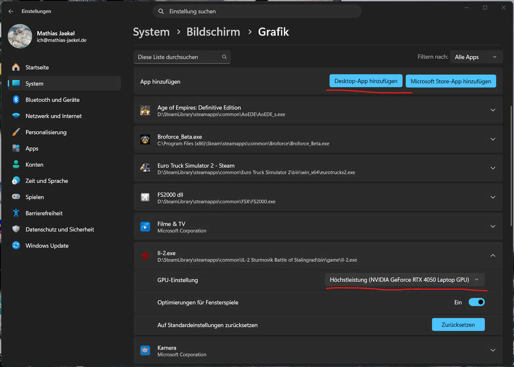 Lösung: IL2.exe einer Grafikkarte über Window zuweisen